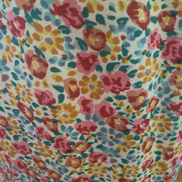 80s TANNER SILK DITZY PASTEL FLORAL PRINT MIDI DRESS BELTED PADDED SHOULDER 14 - Picture 10 of 12